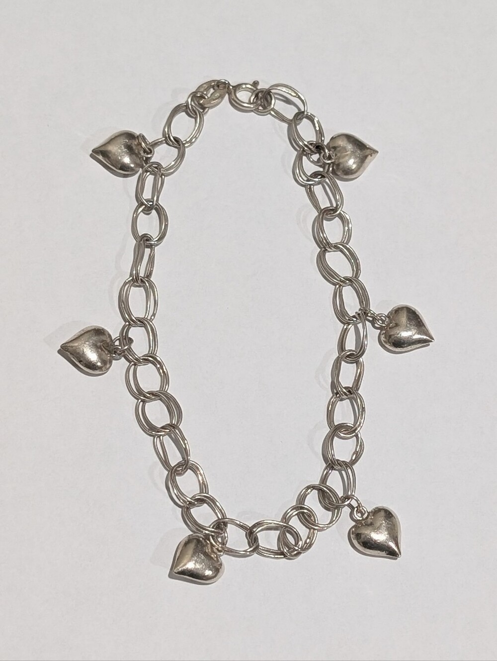 Vintage Sterling Silver Heart Charms Signed 8.25" Bracelet 7 Grams